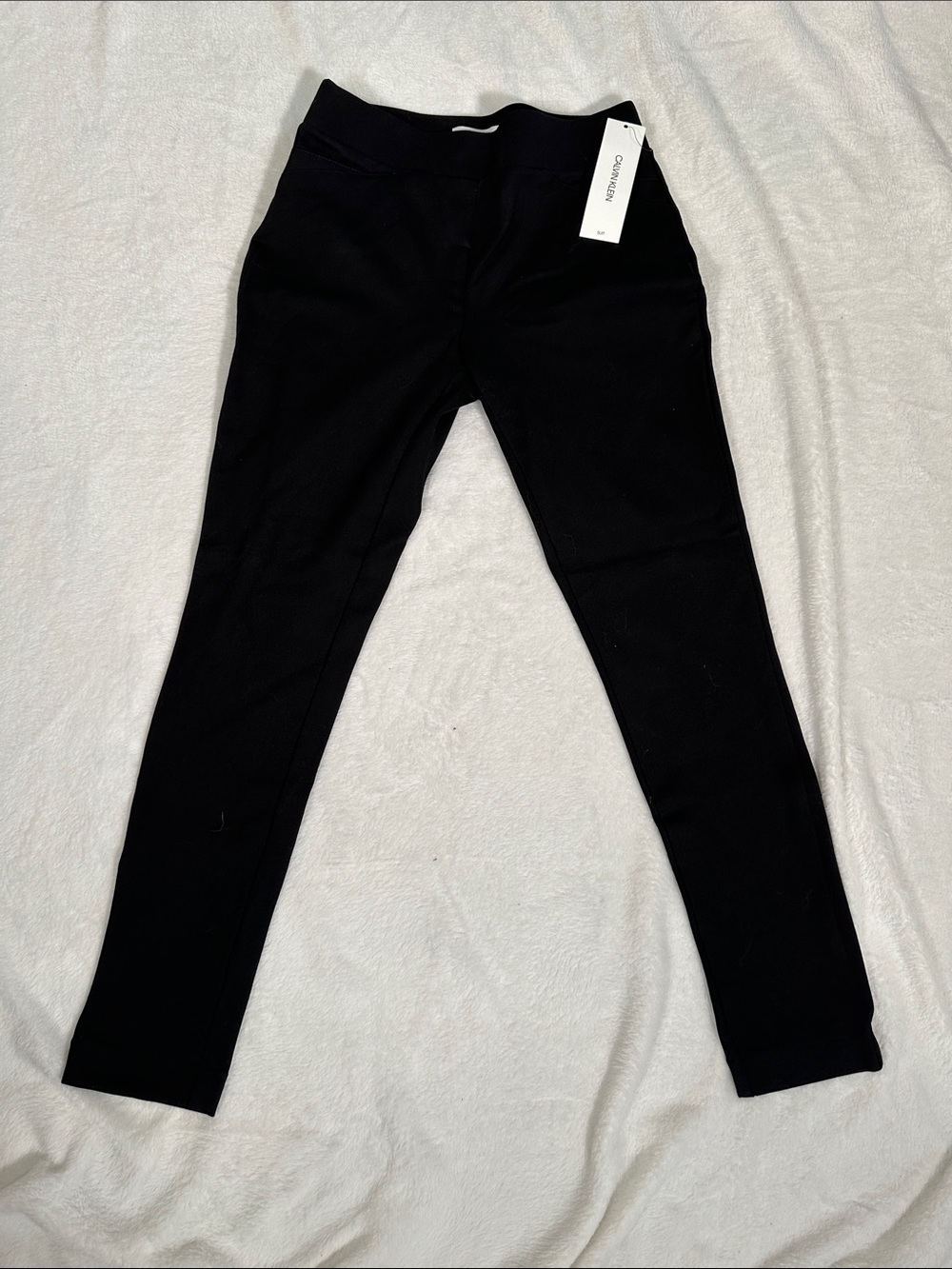 NWT! Calvin Klein Black Slim Ponte Pants with CK Plaque